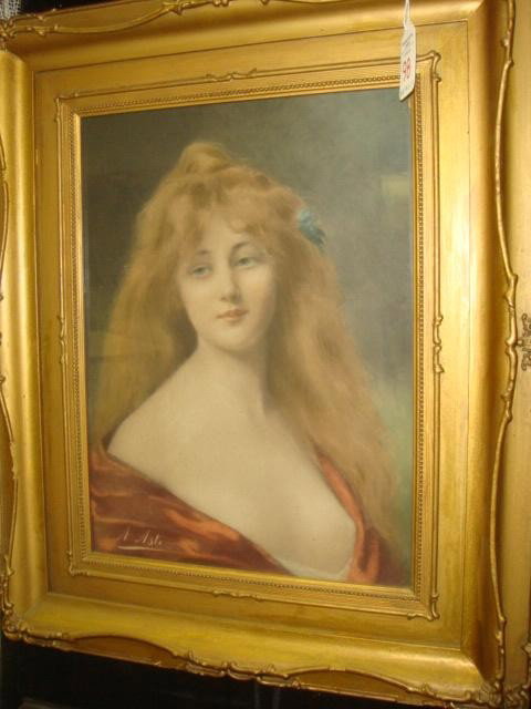 Portrait of Female, Signed in Print Plate A ASTI:: Portrait of Female, Signed in Print Plate A ASTI: Italian Artist Working Briefly in US as Calendar and Postcard Artist. Angelo Asti, 1847-1903. (40-80)