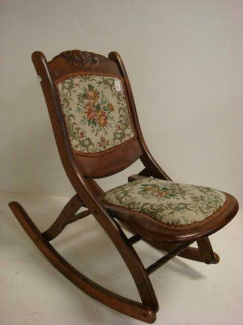 241: Rose Crest Tapestry Folding Rocker: - 241: Rose Crest Tapestry Folding Rocker: