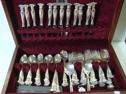 79 Pieces WALLACE Romance of the Sea Sterling Flat: 79 Pieces WALLACE Romance of the Sea Sterling Flatware: Service for 12 Includes 12 Each Dinner and Salad Forks, Dinner Knives and Ice Tea Spoons, 19 Teaspoons, 6 Soup Spoons, 2 Serving Spoons,