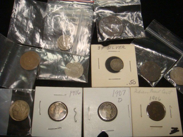 Type Set of 11 US Coins, Cents, Nickels and Dimes: Type Set of 11 US Coins, Cents, Nickels and Dimes: 1809 Half Cent, 1810 Large Cent, 1865 Two Cent, 3 Cent Silver, 1865 3 Cent Nickel, 1866 Nickel, 1906 Indian Head Penny, 1913 Buffalo Nickel, 1883 Bar