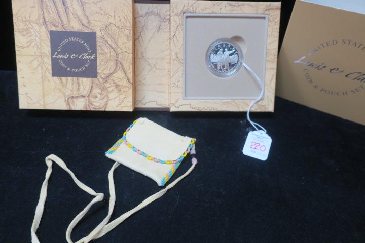 2004 US MINT LEWIS & CLARK COIN & POUCH SET, Shawnee:: 2004 US MINT LEWIS & CLARK COIN & POUCH SET, Shawnee: With 2004P Lewis & Clark Proof Silver Dollar and Hand Made American Indian Limited Edition Pouch Made by Wynona Medicine of Great Sioux Nation of 