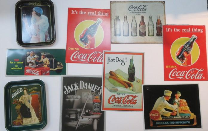 Nine Reproduction Coca-Cola and Jack Daniels Signs:: Nine Reproduction Coca-Cola and Jack Daniels Signs: Tin Signs Include 8 Coca-Cola and One Jack Daniels. They Measure (-)