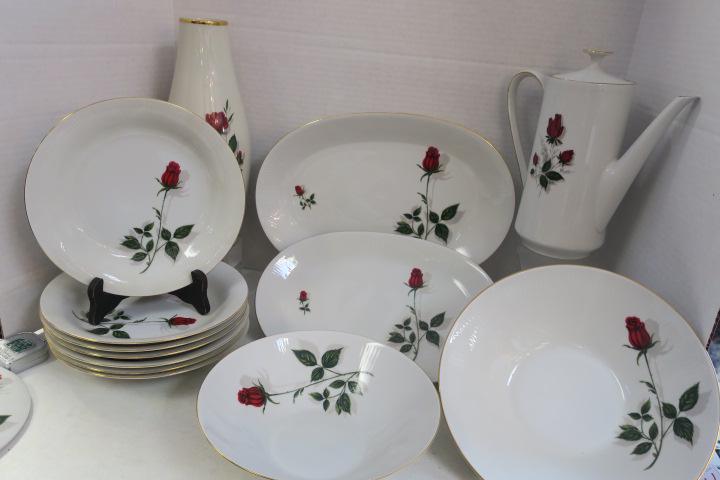 MITTERTEICH Bavaria "Rote Rose" Or "Carmen" Dishware:: MITTERTEICH Bavaria "Rote Rose" Or "Carmen" Dishware: Includes Seven 9" Soup Bowls, Six 7" Salad Plates, Four Cups and Saucers, Two Gravies with Attached Under plates, Tureen with Lid, Medium and Larg