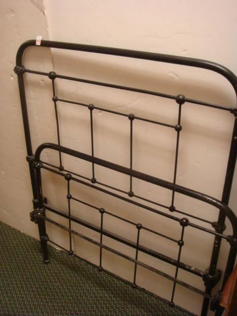 Vintage Black Iron Bed with Springs: Vintage Black Iron Bed with Springs: Double Bed with Head and Footboards. Ball and Rung Construction. Head Frame is 41"T. (50-120)