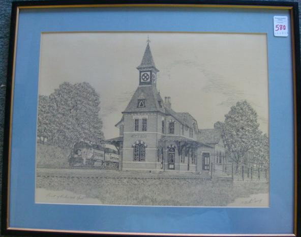 Signed "Point of Rocks, Md" Train Station Print:: Signed "Point of Rocks, Md" Train Station Print: Signed Martin B??? Lower Right, Titled and Numbered 7/1150. Image is 16" X 12, Matted and Framed to 16 3/4" X 20 3/4". (80-120)