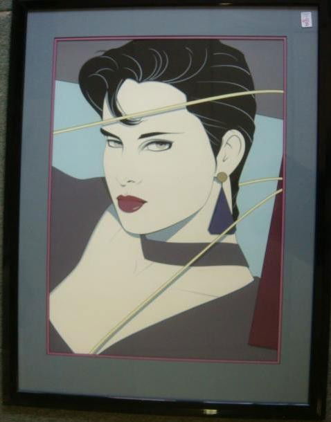 PATRICK NAGEL Portrait Print: PATRICK NAGEL Portrait Print: 20th C Graphic Design, Trained Artist and Teacher. Bold Aggressive Women, 1945-1984. Playboy Contributor. 44"X33". (150-250)