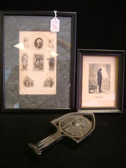 George Washington Flat Iron Trivet and Two Engravin: George Washington Flat Iron Trivet and Two Engravings: