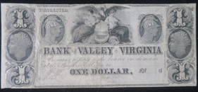 One Dollar Note, BANK OF THE VALLEY IN VIRGINIA: