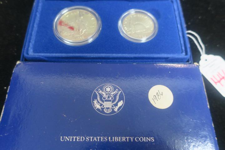 1886 UNITED STATES LIBERTY COINS; Statue of Liberty: 1886 UNITED STATES LIBERTY COINS; Statue of Liberty Two Coin Set with Proof .90% Silver Statue of Liberty Coin and Proof Clad Ellis Island Half Dollar. Certificates of Authenticity in Original Packagi