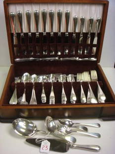 DOMINICK & HAFF, REED & BARTON Sterling Flatware: DOMINICK & HAFF, REED & BARTON Sterling Flatware "Old English Antique" Flatware Made by Dominick & Haff, Then Reed & Barton. Service for 8 Includes Dinner, Luncheon and Salad Forks, Dinner, Luncheon a