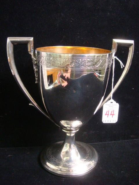 Scottish 1801 Sterling Silver Loving Cup:: Scottish 1801 Sterling Silver Loving Cup: Made by William and Patrick Cunningham, Edinburgh, Scotland with 1801 Hallmarks. Fine Gold Wash Interior. Engraved Floral Band Around Top with Leaf where Hand