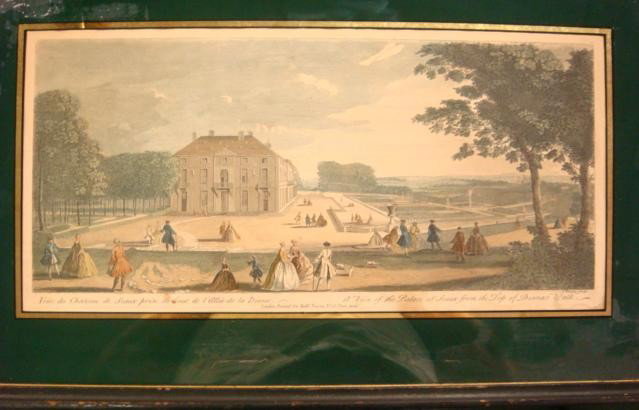 A View of the Palace of Seaux Fm Top of Diana's Wa: A View of the Palace of Seaux Fm Top of Diana's Walk: J Tinney Sculp. CA 1760, Hand Colored Etching 8 1/2" x 18' Framed to 14" x 23". From Series of Prints of French Royal Palaces by Jacques Rigaud (1
