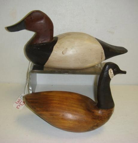 Signed ARDELL WATERFELD Duck, NAFAGIL Goose:: Signed ARDELL WATERFELD Duck, NAFAGIL Goose: Both with Bead Eyes. Goose is Stained and Painted and is 7"L. Red Headed Drake is 11"L. (140-200)