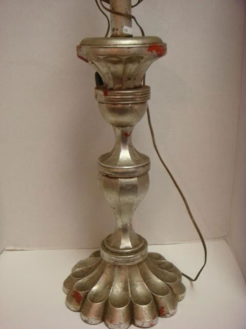 Tuscan Influenced FREDERICK COOPER STUDIOS Lamp: Tuscan Influenced FREDERICK COOPER STUDIOS Lamp: Sculpted with Silver Finish and Red Showing Through. 33"T. (100-150)