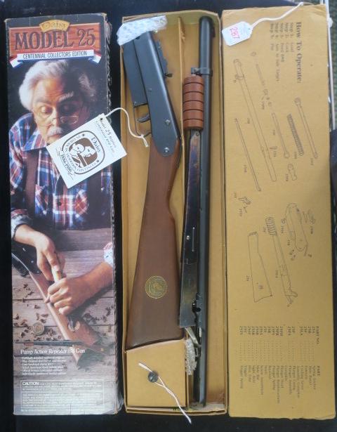 DAISY Model 25 Centennial Collector's Edition BB Gun:: DAISY Model 25 Centennial Collector's Edition BB Gun: Daisy Pump Action BB Rifle Designed by Charles F. Lefever to Celebrate the 100th Anniversary of the Daisy Company. Special Commemorative Box with 