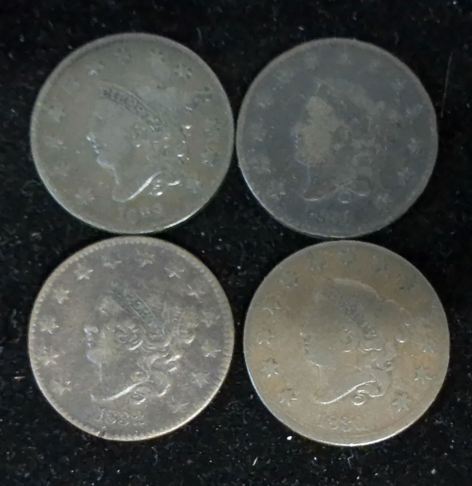 Four 1830-1833 US MATRON HEAD LIBERTY Large Cents: (1 of 2)