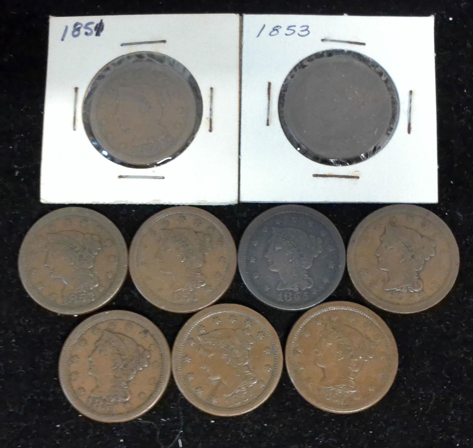 Nine 1850's LIBERTY HEAD Large Cents: (1 of 2)