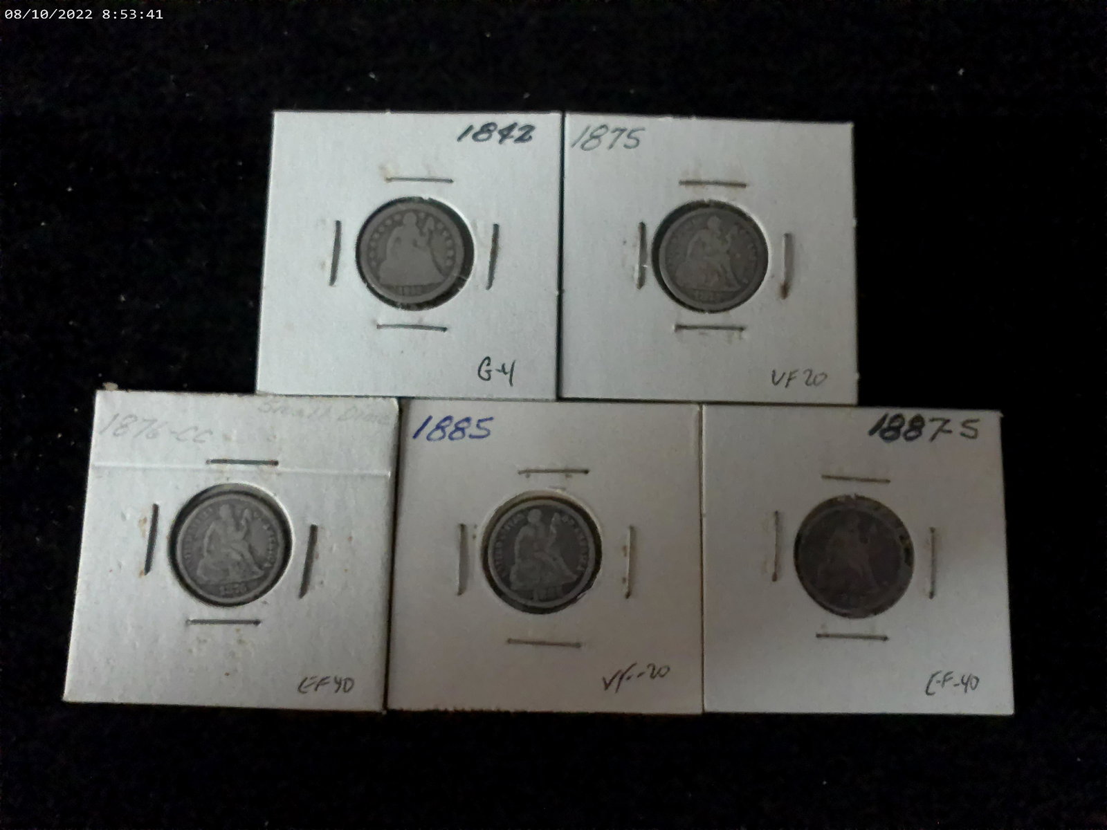 Five SEATED LIBERTY Dimes: (1 of 4)