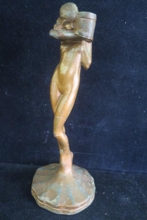 1922 FRANKART Standing Nude Candlestick:: 1922 FRANKART Standing Nude Candlestick: Designed by Arthur Von Frankenberg, Cast by George Murad. Dated on Base, White Lead Composition and Spray Painted Bronze. Arthur Left Company in 1930 After Law