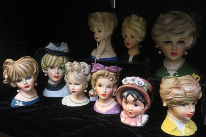 Nine Assorted Lady Head Vases with Open Eyes: (1 of 3)