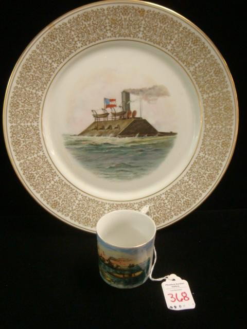 Monitor and Merrimac China:: Monitor and Merrimac China: Collector Plate from the Trustees of the White House of the Confederacy. Lt. Ed. issued in 1971. Lenox Bone China-depicts CSS Virginia. Plus Cup by Bosselman & Co. , NY. Mo