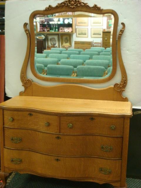 265a Golden Oak Serpentine Front Dresser With Mirror Oct 02