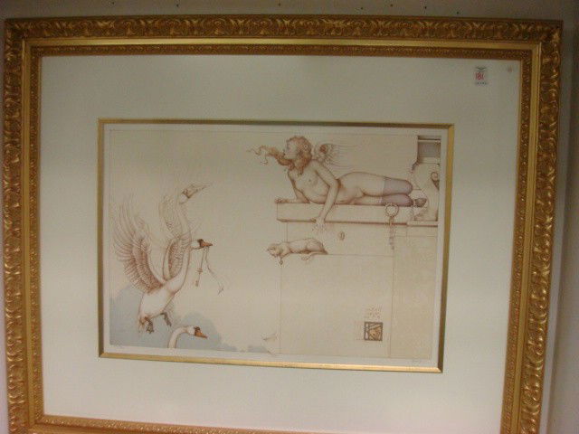 Signed MICHAEL PARKS Lithograph, The Key: Signed MICHAEL PARKS Lithograph, The Key: Listed Artist Born 1944, Living in Spain. Print Done with Soinhoffen Stone Plate on Heidelberg Press, Then Ground Off. Done in 2002. Technical Expert in Fanta