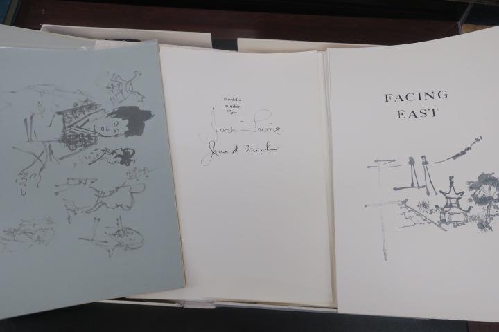 LEVINE & MICHENER "FACING EAST" Artist Portfolio:: LEVINE & MICHENER "FACING EAST" Artist Portfolio: 1st Edition #1381 of 2500 Signed, Clamshell Portfolio. Part I Text by James Michener, Four Lithographs/Wood Cuts by Jack Levine on Rivers Paper. Part