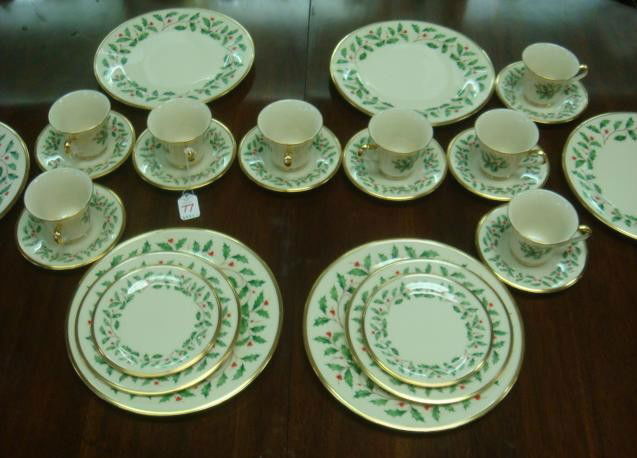 LENOX Holiday Partial Dinnerware Set, 26 Pieces: LENOX Holiday Partial Dinnerware Set, 26 Pieces: Millennium Edition includes Six 10 5/8" Dinner, Two 8" Salad and Two 6 1/4" Bread Plates, Eight Cups and Saucers. All with Holly Sprigs on Ivory Ground