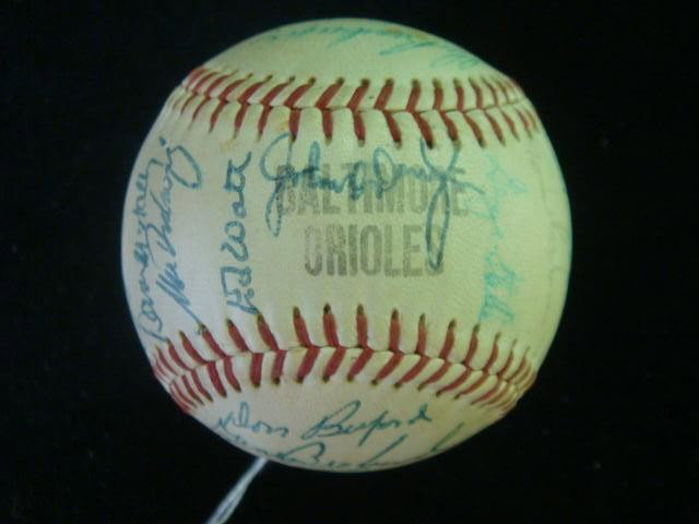 1968 Baltimore Oriole Team Signed Baseball:: 1968 Baltimore Oriole Team Signed Baseball: Ball Stamped "BALTIMORE ORIOLE" With Signatures of Brooks Robinson, Earl Weaver, Billy Hunter, Hank Bauer, Ed Watt, Chico Fernandez, Dave May, Don Buford, D