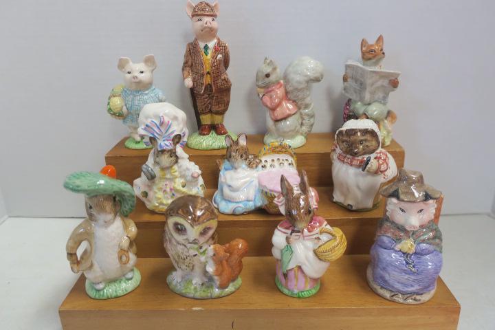 Eleven ROYAL ALBERT & BESWICK Beatrix Potter Figures:: Eleven ROYAL ALBERT & BESWICK Beatrix Potter Figures: Royal Albert "Foxy Reading, "And this Little Pig had None", "Benjamin Bunny", "Timmy Tiptoes". Beswick "Gentleman Pig", "Mrs. Rabbit", "Old Mr. Br