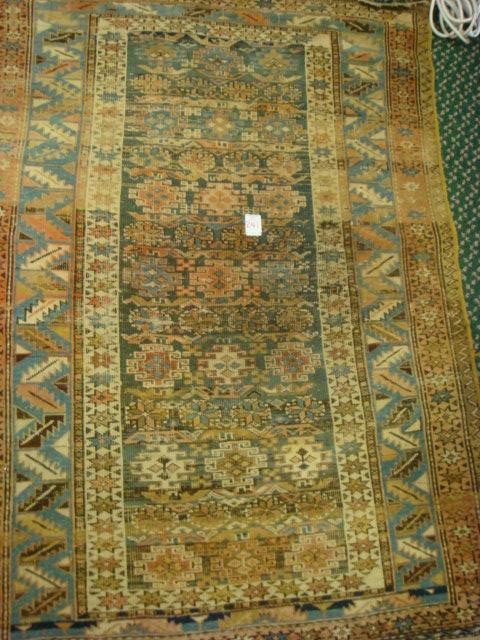 Antique Oriental Area Rug: Antique Oriental Area Rug: 32" X 44" in Needlepoint Stitch. Aged Patina. 4 Bands with Center Field of Stylized Floral Strips. (200-300)