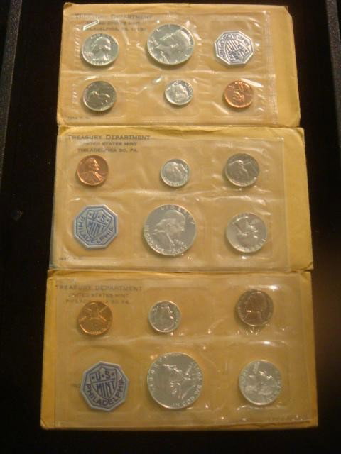 1962, 1963 & 1964 US Treasury PROOF MINT SETS:: 1962, 1963 & 1964 US Treasury PROOF MINT SETS: Proof Condition 90% Silver Half-Dollar, Quarter, and dime with Nickel and Penny in Cellophane Wrapper from (-)