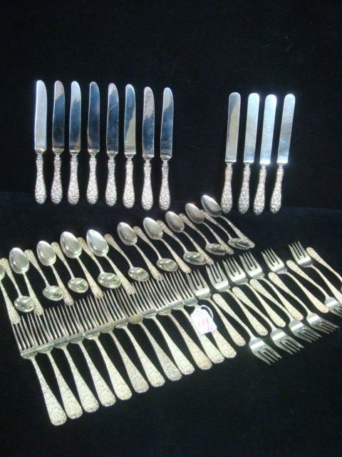 STEIFF ROSE Sterling Silver Flatware, 65 Pieces