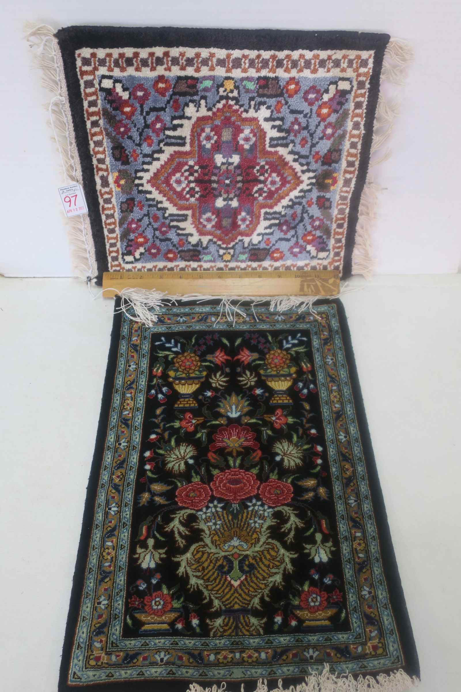 Two Silk and Wool Doll House Rugs: (1 of 3)