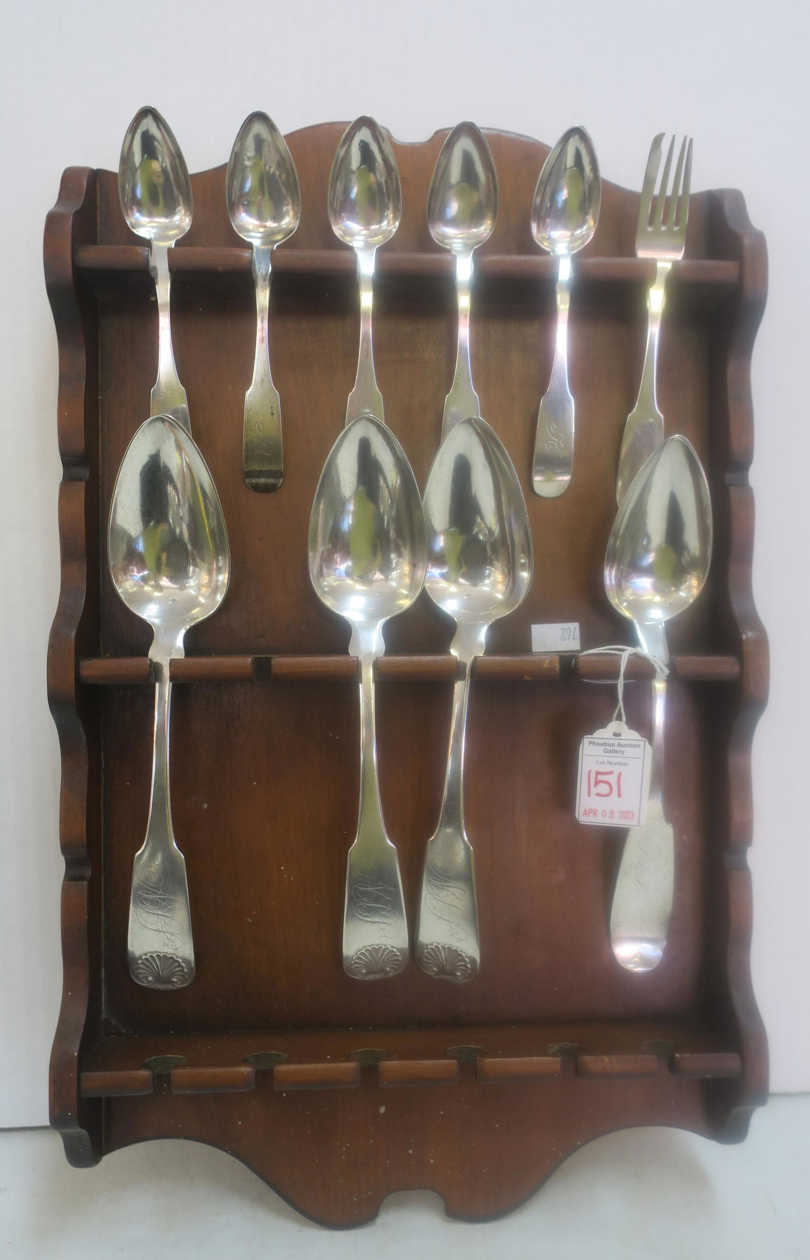 Coin Silver Spoons and Fork, 10 Pieces: (1 of 5)