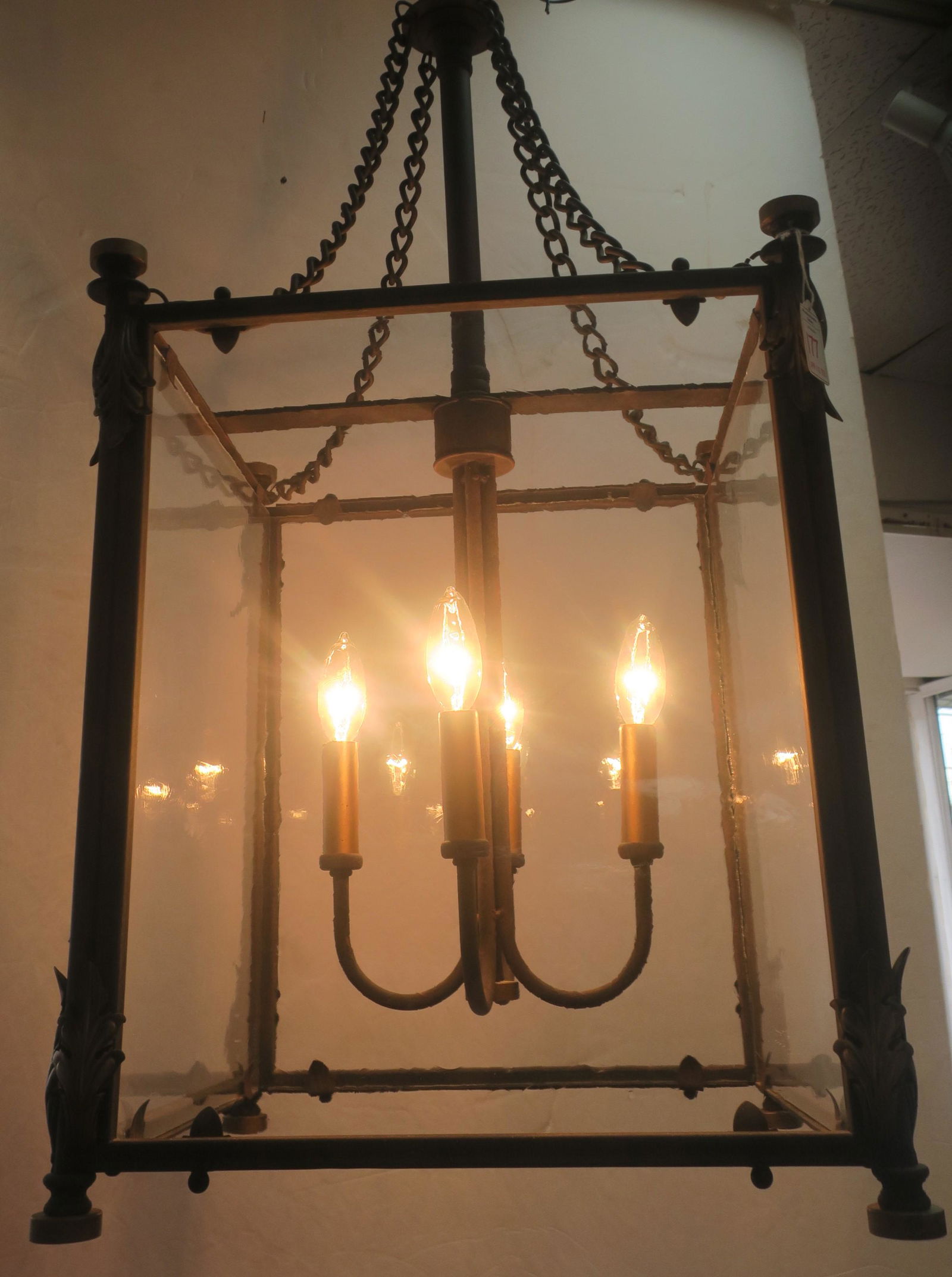 Large Cast Iron and Glass Porch Chandelier, 2008: (1 of 3)
