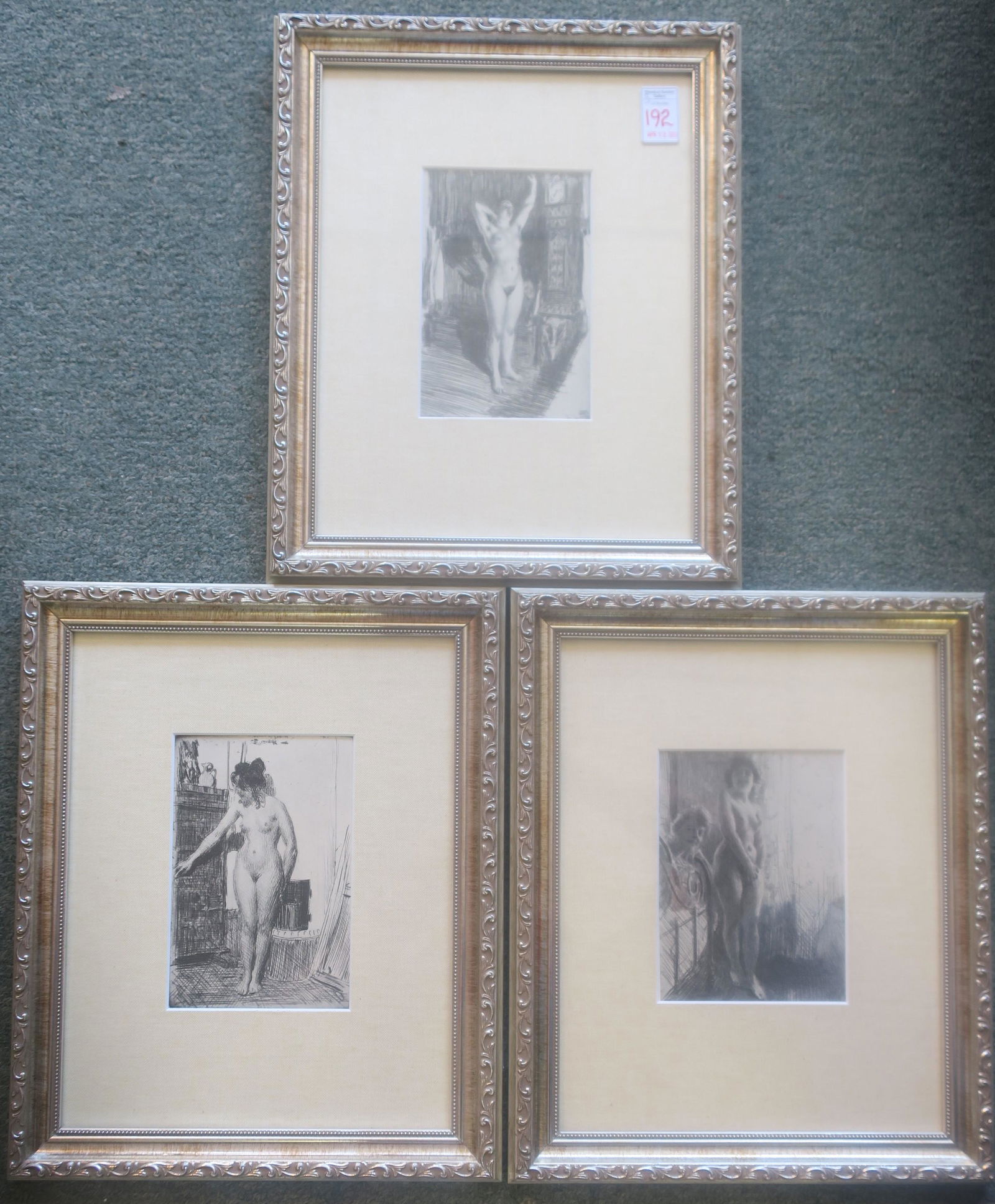 Three Nude Female Prints by Anders Zorn:: Three Nude Female Prints by Anders Zorn: Prints of His Etchings Depicting Standing Au Naturel Women. Listed Swedish Society Portrait Painter, 1860-1920. Possibly Taken From a Book by Axel Rempel. Fram
