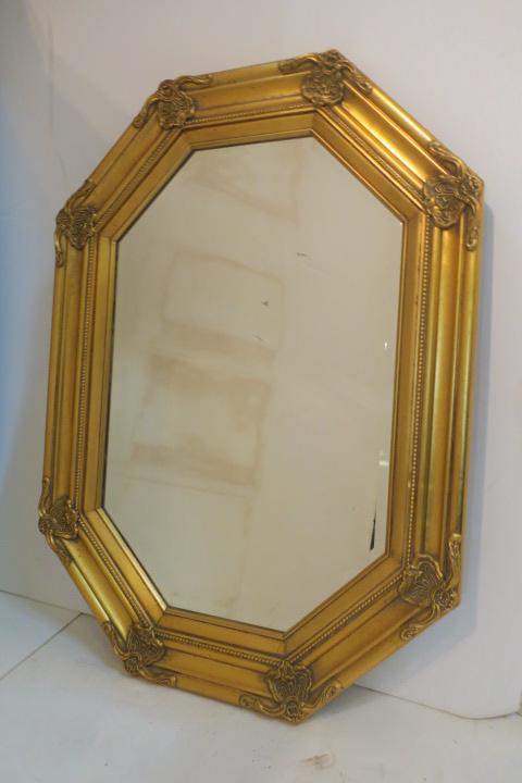 Eight Sided Gold Framed Wall Mirror: (1 of 2)
