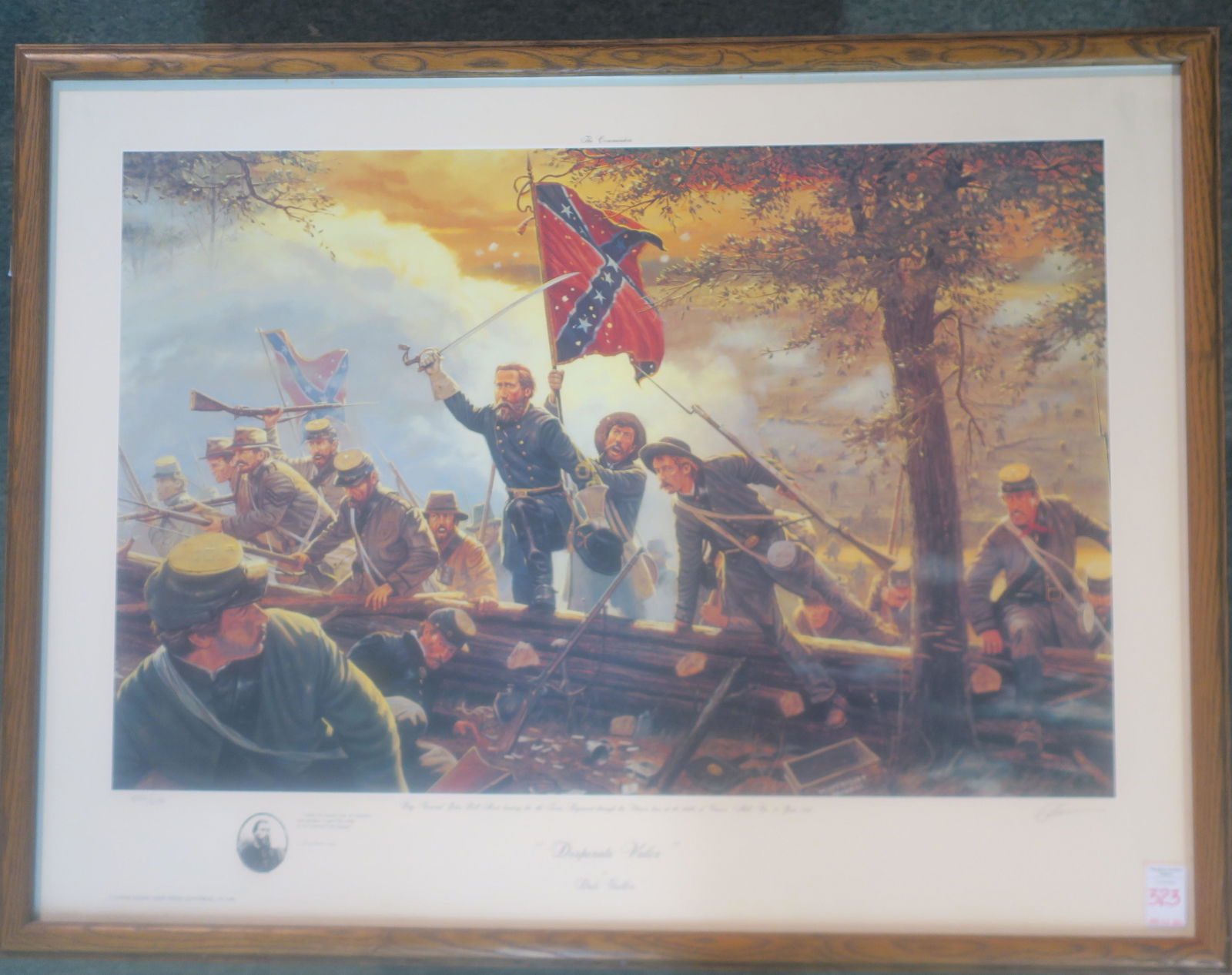 DALE GALLON, Desperate Valor, S/N Framed Print:: DALE GALLON, Desperate Valor, S/N Framed Print: #526/950, Issued 1988. BG John Bell Hood Leads the 4th Texas in a Charge during the Seven Days at Powhite Creek. Excellent Condition, Certificate Authen