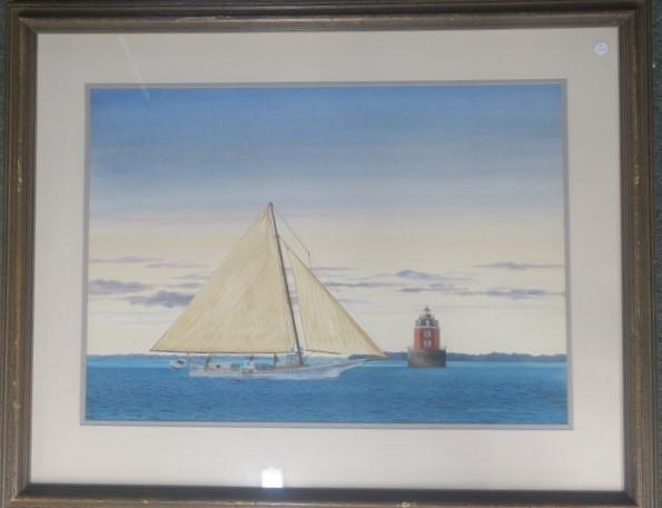 J ROBERT BURNELL "Off Sandy Point" Watercolor: (1 of 3)