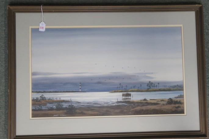 J. ROBERT BURNELL Hampton Roads Watercolor Waterscape: (1 of 4)