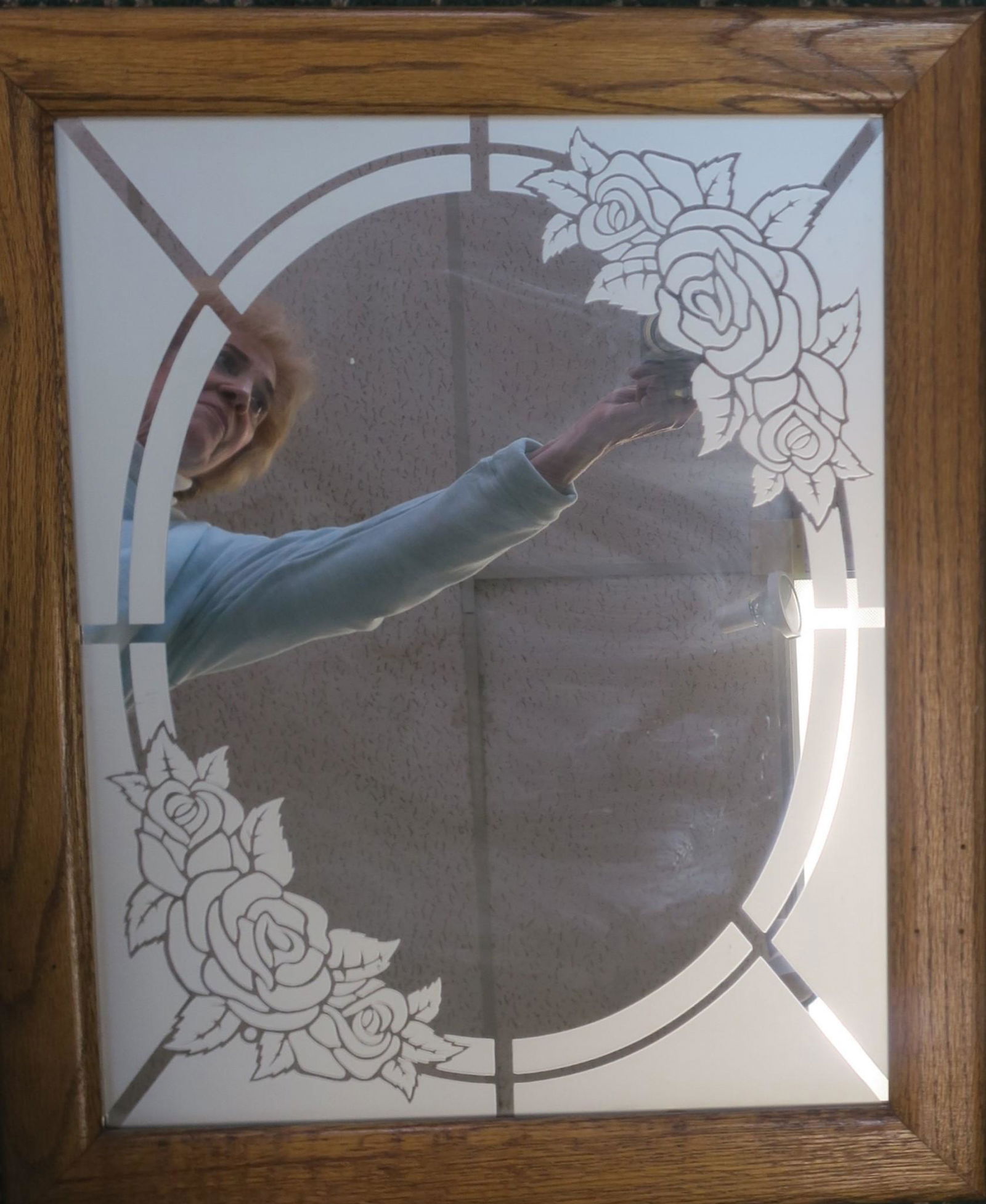 Oak Framed Mirror with Frosted Roses: (1 of 3)