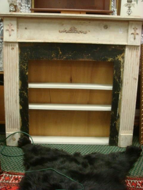 Vintage Distressed Fireplace Mantle with Shelves: Vintage Distressed Fireplace Mantle with Shelves: 48"W X 44"T X 11"D. Cream Crackle Finish with Center Fire Well Converted to Display Shelf. Could Easily be Converted Back to Functional Mantle. (100-2