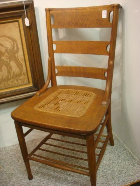 Gentleman's Butler Oak Side Chair with Caned Seat: Gentleman's Butler Oak Side Chair with Caned Seat: Hip Rest with Double Box Stretcher and Lower Shelf Made up of Narrow Tapered Cylindrical Rungs For Shoes. 3 Shaped Horizontal Back Splats with Narrow