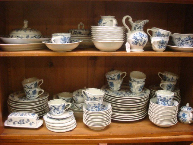 BLUE DANUBE Japan Dinnerware, 100+ Pieces:: BLUE DANUBE Japan Dinnerware, 100+ Pieces: 15 Dinner, 12 Salad and 18 Bread Plates, 8 Cereal and 2 Soup Bowls (Chip), 15 Cups & Saucers, 2 Cresant Salads, Gravy Boat, Bone Dish, 5 Leaf Shape Dishes, O