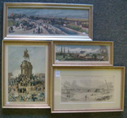 Six Handcolored Antique Newspaper Prints, Richmond: Six Handcolored Antique Newspaper Prints, Richmond VA: # 349 Camp Wool, War of 1861 (Black/White), Richmond Gambles Hill, Thulstrup Harpers Weekly Unveiling Lee Monument, Goater's 1880 View of Richmon