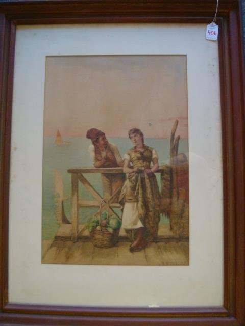 Signed G STIEPEVICH Watercolor on Paper:: Signed G STIEPEVICH Watercolor on Paper: Vincenzo Stiepevich was Realistic Genre Artist. Genealogy Investigation Shows Came to NY in 1872 From Italy. Died 10/9/1921. B.1841. According to 1895 Article,