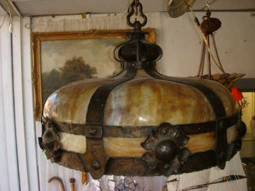 414 Arts And Crafts Slag Glass Chandelier