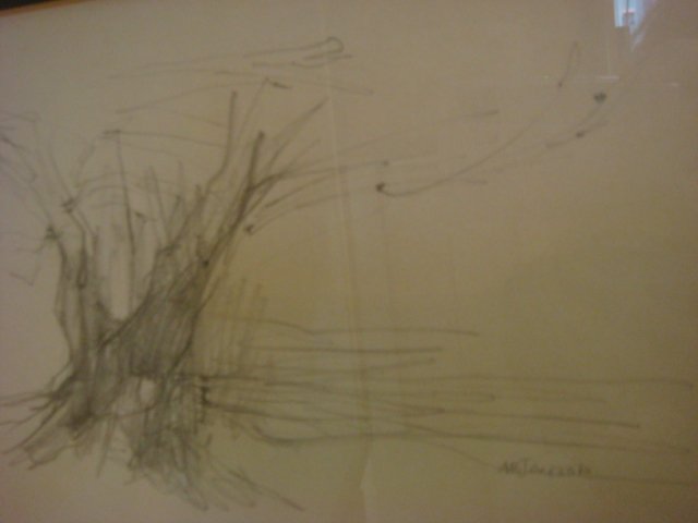 Signed AB JACKSON Tree Study Graphite on Paper: Signed AB JACKSON Tree Study Graphite on Paper: Signed Lower Right. Pencil Sketch of Tree with Typical Technique of Using Expanses of Open Paper. Initially Banned From VA Beach Boardwalk Art Show Beca